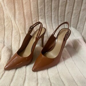 Sophisticated Brown Gianni Bini Patent Leather Slingback Heels